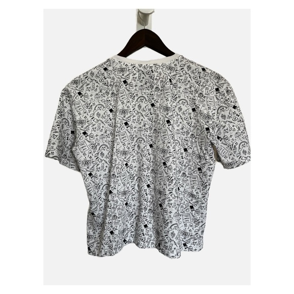 Androgynous Fox Non Binary Graphic Printed Tee Button Neck Black White Medium - Picture 3 of 6